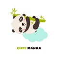 Baby panda hanging on a bamboo branch. Cute vector illustration