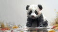 a baby panda, its distinctive black and white markings rendered in soft watercolors Royalty Free Stock Photo