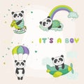 Baby Panda Set - for Baby Shower or Baby Arrival Cards Royalty Free Stock Photo