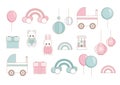 Baby party icon set. Invitations, cards, nursery decor