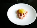 Baby pasta served with fruits and vegetables puree on a white plate. Royalty Free Stock Photo