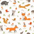 Baby pattern with cute little woodland animals and birds Royalty Free Stock Photo