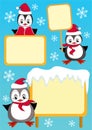 Baby penguin and billboard. Design element.