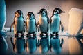 Baby penguin family on melting iceberg, global warming. Generative AI