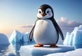 Baby penguin stand on ice floe. Generative AI Royalty Free Stock Photo