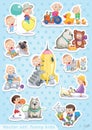 Baby and pets. Vector set: Funny kids Royalty Free Stock Photo