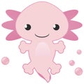 Baby Pink Axolotl and Bubbles on White Background