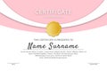 Baby pink certificate template, vector illustration