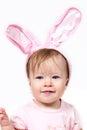 Baby with pink rabbit ears