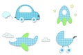 Baby plaid blue stickers of car, rocket, stroller, airplane