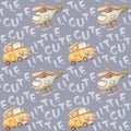 Baby Plane Pattern, Baby Car and Letters, Gray Background