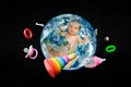 Baby in planet Earth in space and around revolve baby accessories