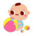 Baby play with big ball and cubes. Newborn child, Little kid enjoy game with toys