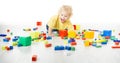 Baby Play Toy Blocks, Crawling Child Playing on Floor with Toys Royalty Free Stock Photo