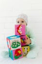 Baby playing with alphabet cube Royalty Free Stock Photo
