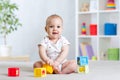 Baby playing with building block toys Royalty Free Stock Photo