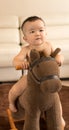 Baby playing hobbyhorse Royalty Free Stock Photo