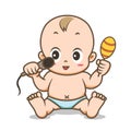 Baby Playing Sitting Down Vector Illustration