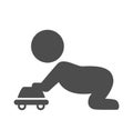 Baby plays with toy car pictogram flat icon on white