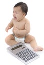 Baby with pocket calculator Royalty Free Stock Photo