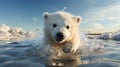 Baby polar bear leaping on melting ice