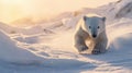 A baby polar bear running through the snow Royalty Free Stock Photo