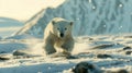 A baby polar bear running through the snow Royalty Free Stock Photo