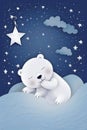 Baby Polar Bear Sleeping on Cloud with Starry Sky. Generative ai