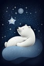 Baby Polar Bear Sleeping on Cloud with Starry Sky. Generative ai