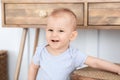 Baby Portrait. Adorable Smiling Toddler Boy Posing At Home, Looking At Camera Royalty Free Stock Photo