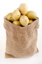 Baby potatoes in a small jute bag