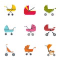 Baby pram icon set, flat style Royalty Free Stock Photo