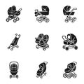 Baby pram icon set, simple style Royalty Free Stock Photo