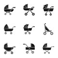 Baby pram icon set, simple style Royalty Free Stock Photo