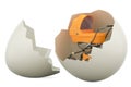 Baby pram inside eggshell, 3D rendering