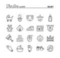 Baby, pregnancy, birth, toys and more, thin line icons set Royalty Free Stock Photo