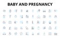 Baby and pregnancy linear icons set. Infant, Maternity, Fetus, Belly, Womb, Labor, Conception vector symbols and line