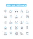 Baby and pregnancy vector line icons set. Infant, Maternity, Nurturing, Delivery, Caring, Mom, Fetal illustration