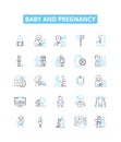 Baby and pregnancy vector line icons set. Infant, Maternity, Nurturing, Delivery, Caring, Mom, Fetal illustration