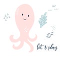 Baby print with cute octopus. Hand drawn graphic