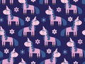 Baby print with magic pink unicorns. Pattern cute cartoon pony.