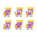 Baby purple socks cartoon character with sad expression