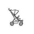 Baby pushchair hand drawn sketch icon.