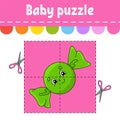 Baby puzzle. Easy level. Flash cards. Cut and play. Color activity worksheet. Game for children. Cartoon character