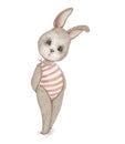 Baby rabbit wearing swimsuit summer beach kids illustration