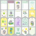 Baby Raccoon Tags. Baby Banners. Scrapbook Labels. Cute Cards