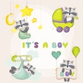 Baby Racoon Set - for Baby Shower or Baby Arrival Cards Royalty Free Stock Photo