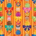 Baby rattle cartoon head decor wall seamless pattern