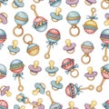 Baby Rattle and Pacifier Pattern Royalty Free Stock Photo