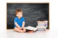 Baby Reading Book near Blackboard, Early Children Education, Kid